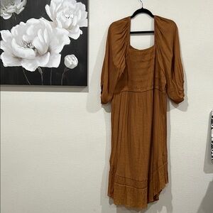 Elegant Boho  Brown Women's Dress Angel sleeves